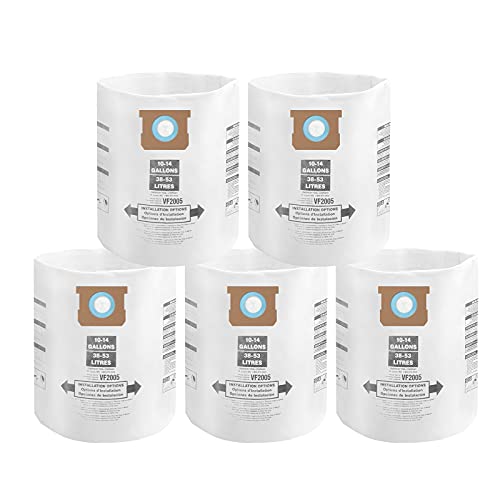 for 2-1/2" Port Shop Vac Bags 10-14 Gallon, ALYYDBG Type F 90662 9066200 9066233; Type I 90672 9067200 9067233; VF2005, High Efficiency Disposable Fine Dust Collection Vacuum Filter Bags (5 Pack) - size: 10-14 Gallon
