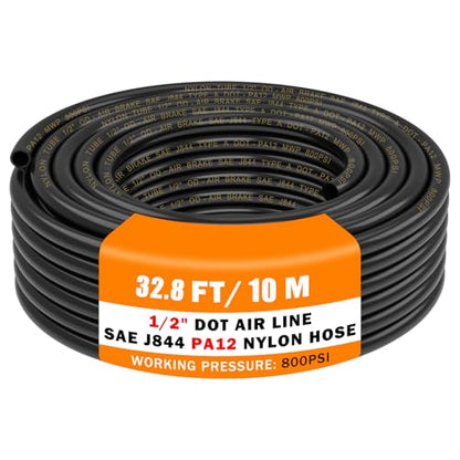 CheeMuii 32.8 FT 1/2" DOT Air Line Air Hose PA12 Nylon 1/2 Pneumatic Tubing SAE J844 DOT Air Hose 10 Meter 1/2 Inch OD Pneumatic Air Tubing Pipe Hose Line - size: 1/2"OD-32.8FT-Single Layer