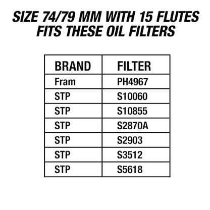 OEMTOOLS 74/76MM and 15 Flute Oil Filter Wrench Non-Slip Grip & 3/8" Drive | 74/76MM and 15 Flute Oil Filter Wrench, Fits 3/8" Ratchet, Non-Slip Grip, Rust-Resistant - style: 74/76 mm 15 Flute