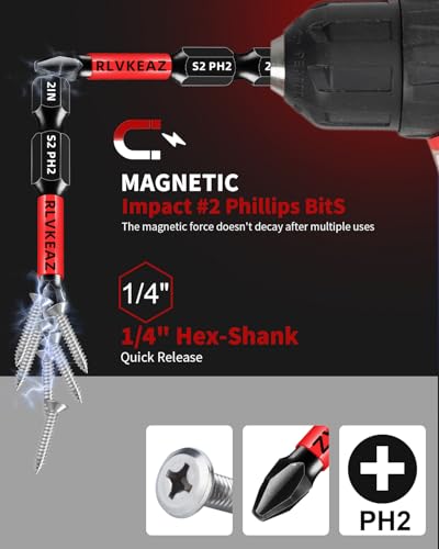 20-PCS Phillips Bits #2 Impact, Magnetic 2'' Phillips Head Drill & Screwdriver Bits Set, Premium S2 Steel, with 1/4" Hex-Shank for Power Drill, Professional & DIY Use - style: 20pcs phillips bits #2