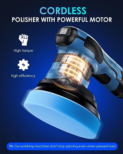 Cordless Car Buffer Polisher 6IN 2x2.0Ah 21V Batteries, 21pcs Attachments | Cordless Polisher with LED Display, 6 Variable Speed to 4500OPM, 8mm Orbital Buffer Polisher Kit for Car Detailing/Polishing