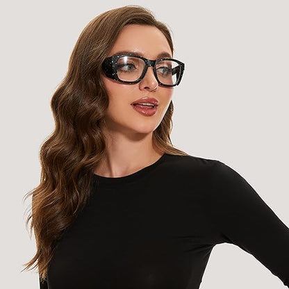 UKNOW Safety Glasses - Anti Fog Lenses - Eye Protection with Side Shields - ANSI Z87.1 Protective Eyewear - UV Protection - color: Black With Blue & Yellow Splatters