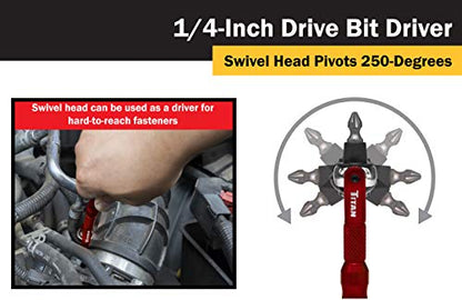 Titan Tools 11321 1/4-Inch Drive x 4-Inch 90-Tooth Swivel Head Micro Ratcheting Bit Driver - Red - style: Swivel Head - Red
