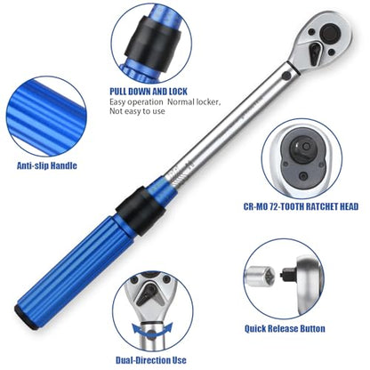 BULLTOOLS 3/8-Inch Drive Click Torque Wrench, Dual-Direction 72-Tooth Torque Wrench Set 7.4-44.3 FT.LB/10-60 Nm Dual Range Scales Torque Wrench for Bike, Motorcycle, Car Spark