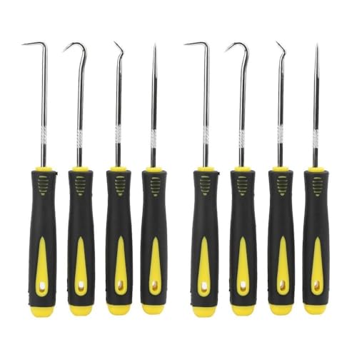 Set Precision Hook & Pick Tool Kit - 8PC Chrome Vanadium Steel O-Ring Gasket Puller with Anti-Slip Handle for Bicycle & Automotive Repair (6.5-Inch)‌