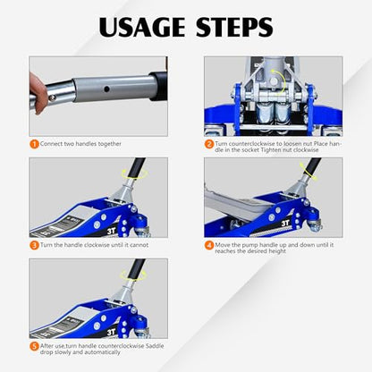 6600lbs/3Ton Aluminum Steel Floor Jack Dual Piston Hydraulic Car Jack | Fast lift dual piston pump, lifting range 4.3"-20", heavy duty racing trolley car jack for MVP, SUVs & Trucks - size: 3ton Aluminum Steel(4.3"-20")