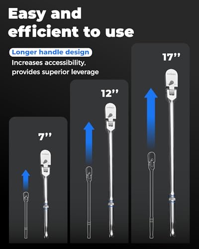 toolant 3/8" Drive Flex Head Ratchet Wrenches, 90 Tooth Compact Flex Head Socket Ratchet Wrench, 12 Inch Length - size: 3/8" - 12 in, style: Flex-head Ratchet