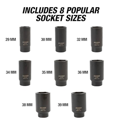 OEMTOOLS 37320 Axle Nut Socket Set, 6-Pt 1/2 Impact Socket Set, 8Pc Metric 1/2 Socket Set, Impact Socket Set 1/2 Drive for Axle Nuts, Impact Sockets 29mm to 39mm, Socket Sets Storage Case - style: 6 Point