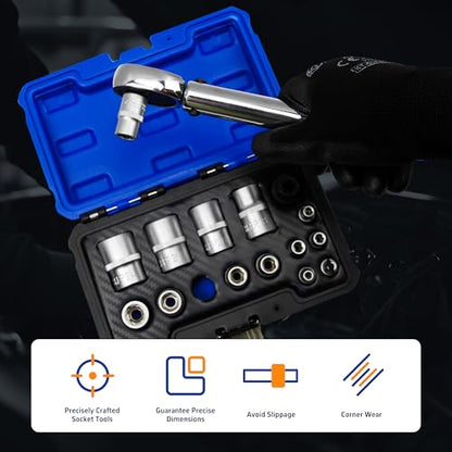 15pc External Torx Plus Socket Set Compatible with Tesla, 6 Point EP Sockets EP4, EP5, EP6, EP7, EP8, EP10, EP11, EP12, EP14, EP16, EP18, EP20, EP22, EP24 with 1/2'' 3/8'' 1/4'', Silver - color: Silver