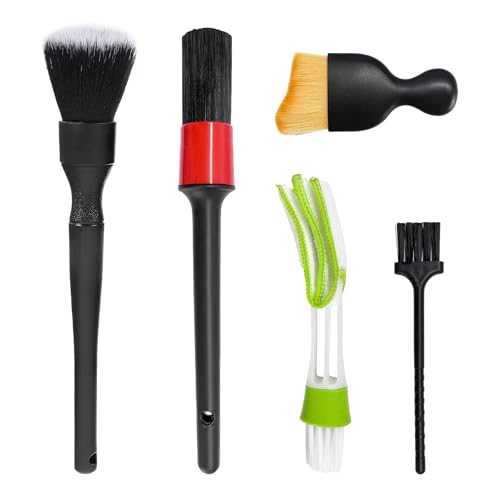 5PCS Car Detailing Brushes Duster Kit, Soft Cleaning Set Includes Dashboard Crevice Brushes Air Vent Duster, Auto Interior Dusting Brush Kit for Air Vent Dashboard Panel