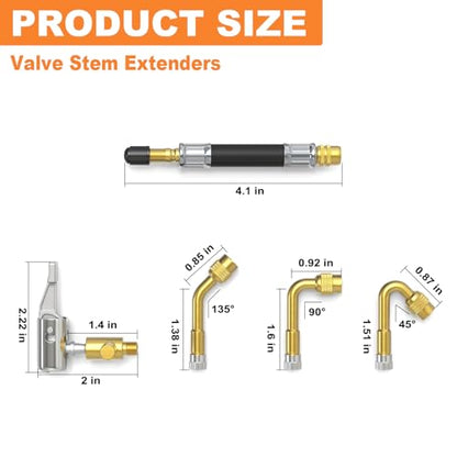 GASHER 5Pcs 3.93in Tire Valve Extenders, Valve Stem Extension with 45°/90°/ 135°Angles & Tire Inflator Hose Adapter - size: 100mm