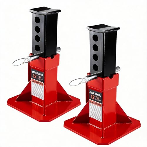 Heavy Duty Jack Stands 12 Ton (24,000 lb) Capacity, 2-Pack, Red | Low Profile Design, Pin Lock Mechanism, Adjustable Height Range, Fits Car SUV Truck Pickup, Steel Construction, 2 Pack Set - size: 12 Ton