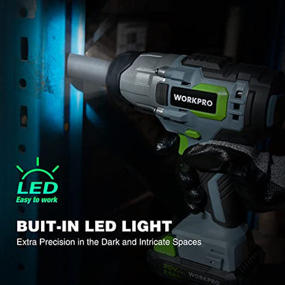 WORKPRO 20V Cordless Impact Wrench, 1/2-inch, 320 Ft Pounds Max Torque, 2.0Ah Li-ion Battery with Fast Charger, Belt Clip for Easy Carrying