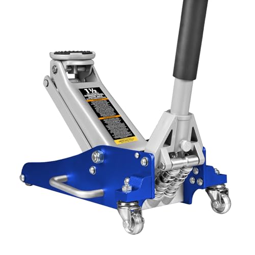 BIG RED T815016L Torin Hydraulic Low Profile Aluminum and Steel Racing Floor Jack with Dual Piston Quick Lift Pump, 1.5 Ton (3,000 lb) Capacity, Blue, T815016L - color: Blue, size: 1.5 Ton (3,000 lb), style: Aluminum and Steel