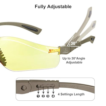 xaegistac Shooting Glasses Anti Fog -Shooting Range Eye Protection | Adjustable Safety Glasses with Z87.1 Certificated Impact Reistance - color: Khaki Frame Yellow Lens