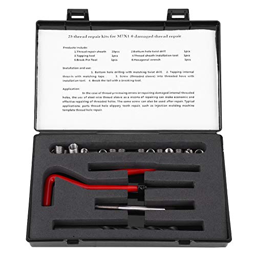 M7 X 1.0 Helicoil Thread Repair Kit Stainless Steel 25Pcs Thread Repair Kit Stainless Steel Twisted Drill Wrench Threaded Insert Tap Insertion Tool M7X1