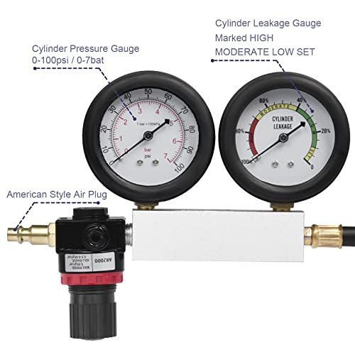 Cylinder Leak Down Tester,Compression Tester Automotive - Engine Cylinder Dual Gauge Leakdown Tester kit Diagnostics Tool