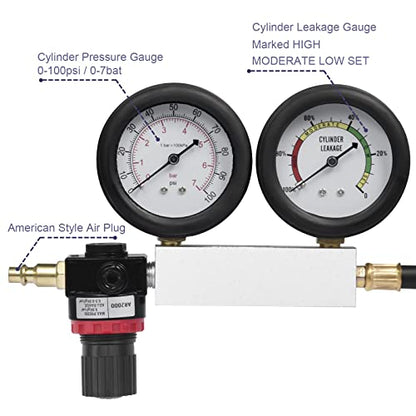 Cylinder Leak Down Tester,Compression Tester Automotive - Engine Cylinder Dual Gauge Leakdown Tester kit Diagnostics Tool