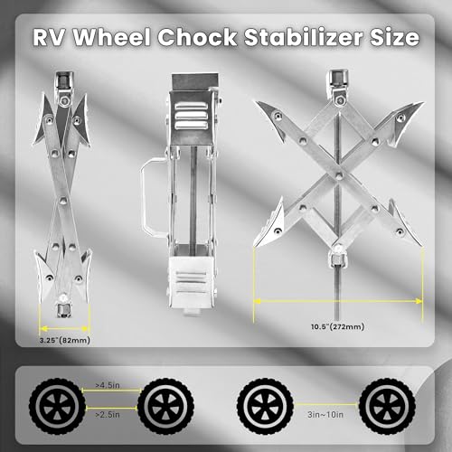 X-Shaped RV Wheel Chock Fit 3.25” to 10.5” Camper Wheel Chock Stabilizer Scissor with Accessories Pair for Travel Trailer, Heavy Duty Tire Wheel Chock Scissor Locking X Chock, 2Pack - size: 10.5inch 2pc