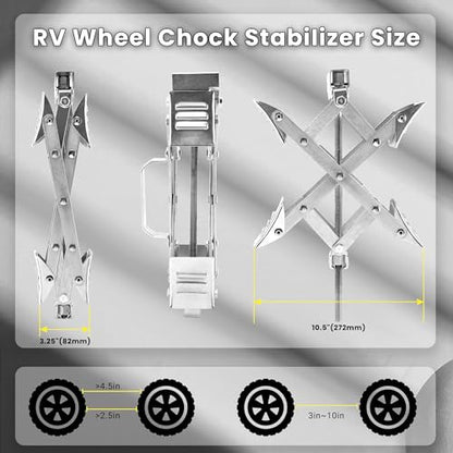 X-Shaped RV Wheel Chock Fit 3.25” to 10.5” Camper Wheel Chock Stabilizer Scissor with Accessories Pair for Travel Trailer, Heavy Duty Tire Wheel Chock Scissor Locking X Chock, 2Pack - size: 10.5inch 2pc