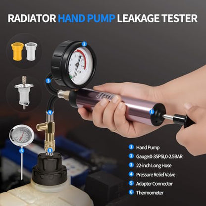 VTG VOGTEN 25PCS Coolant Pressure Tester & Vacuum Refill Kit,Radiator Pump Pressure Tester Kit for Automotive Cooling System Water Tank Leakage Detection - color: Gray