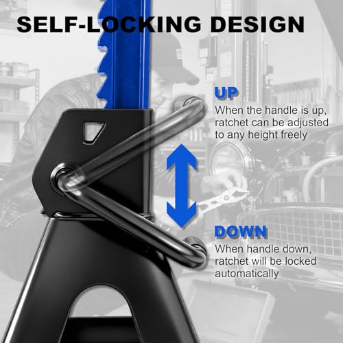 3 Ton (6,600 LBs) Jack Stands with Double Pin Locking,Rubber Cover and Large Foot Base,11"-17" Adjustable Height,Heavy Duty Car Jack Stands,Lifting SUV,MPV,Pickup Truck,ATV/UTV,1 Pair,Blue - color: blue-standard, size: 3ton Load Capacity