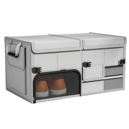 Foldable Car Trunk Organizer with Multi-Compartment – Expandable 30-60L Storage Bin, Side Mesh Pockets, Waterproof 600D Oxford Cloth, Car Accessories for SUV/Truck/Sedan, Grey, 23.6"x13.0"x11.8" - color: White
