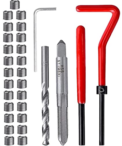 30 Piece M6 x 1.0mm Thread Repair Insert Kit, Stainless Steel Thread Repair Kit Helicoil Coil Compatible Hand Tool Set for Auto Repair - size: M6 x 1.0