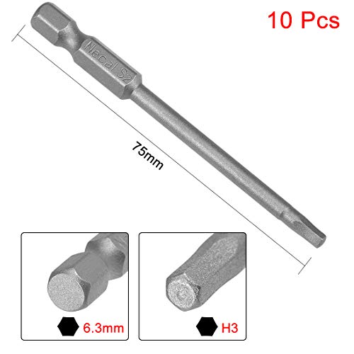 uxcell 10 Pcs H3 Magnetic Hex Head Screwdriver Bits, 1/4 Inch Hex Shank 2.95-inch Length S2 Power Tools - size: H3*75mm