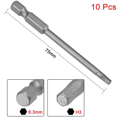 uxcell 10 Pcs H3 Magnetic Hex Head Screwdriver Bits, 1/4 Inch Hex Shank 2.95-inch Length S2 Power Tools - size: H3*75mm