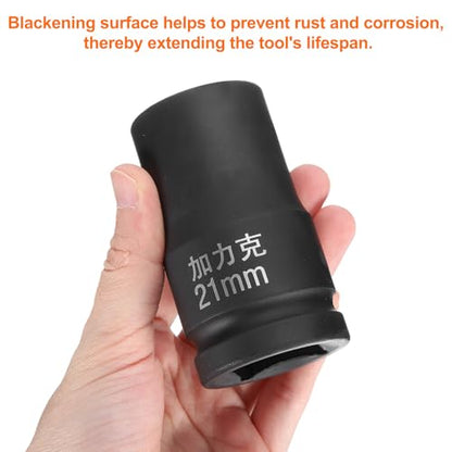 HARFINGTON 4 Point Square Socket 1" Drive by 21mm Metric Square Impact Socket 40CR Blackening Standard Wheel Sockets Pneumatic Socket Tool for Auto Repair Mechanical Maintenance Home Use - size: 21mm