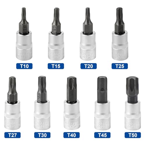DAKCOS Torx Bit Socket Set, 1/4" Drive, 9 Pieces Star Bit Socket Set, T10 - T50, S2 Alloy Steel Bit and CR-V Drive Socket - style: 9PC 1/4"T10-50
