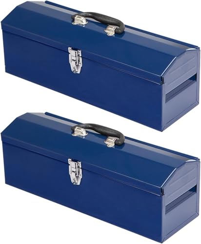 2pcS Portable Tool Box, 19in Metal Tool Box, 4 Non-Slip Foot Pads, Ideal for Trailer, Mechanic, DIY-ers, Car Toolbox, Workshops, Garages, Repair Shops,Blue - size: 2P-19in-Blue