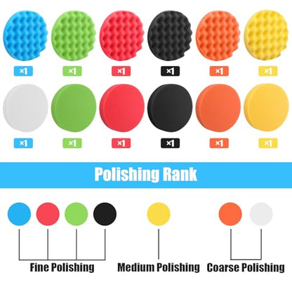 16 Pieces Buffing Pads 6 Inch Car Polishing Pad Kit Foam Polish Pads Wax Buffer Polisher Attachment for Drill