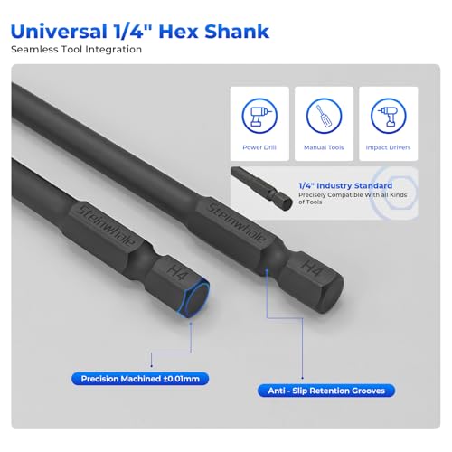 Impact Rated Screwdriver Bit Set, 4" Extended Long Magnetic Power Bits, Premium S2 Steel, Shock-Absorbing Design, 1/4" Hex Shank for Power Drill & Impact Driver (4 Inch Metric Hex) - size: 4 Inch Metric Hex