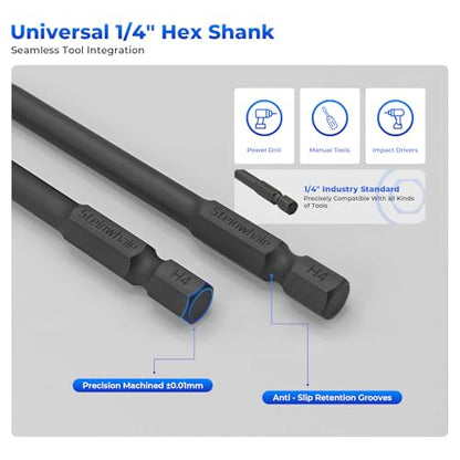 Impact Rated Screwdriver Bit Set, 4" Extended Long Magnetic Power Bits, Premium S2 Steel, Shock-Absorbing Design, 1/4" Hex Shank for Power Drill & Impact Driver (4 Inch Metric Hex) - size: 4 Inch Metric Hex