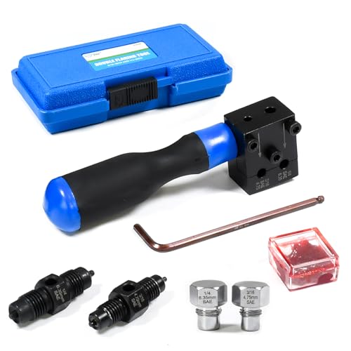 SMOTIVEPRO 7PCS Brake Line Flaring Tool Kit, SAE Double Flare Tool | Creates 45° Single, Double and Bubble Flares on 3/16" and 1/4" Tubing for Accurate Brake Line Repairs