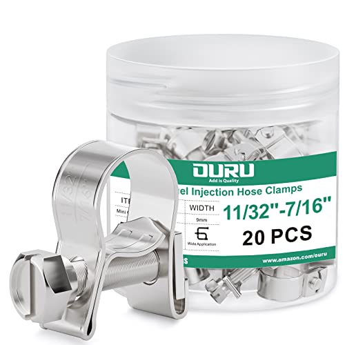 OURU Fuel Line Clamp 304 Stainless Steel,20PCS Adjustable 11/32"-7/16" Dia (9-11mm) Mini Fuel Injection Gas Line Hose Clamps,Pipe Clamp for Automotive,Diesel Petrol Pipe - size: 20PCS 11/32"-7/16" (9-11mm)