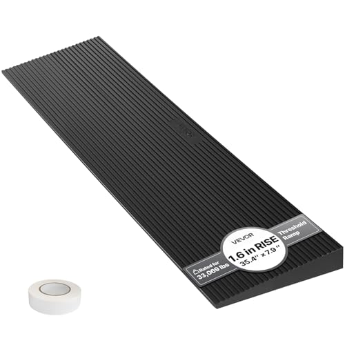 VEVOR 1.6" Rise Cuttable Threshold Ramp for Doorways, 35.4" Wide Natural Rubber Wheelchair Ramp, Non-Slip Solid Rubber Ramp with Double-Sided Tape for Doorways,Driveways,Bathroom,Smooth Tile - size: 1.6‘’ Rise