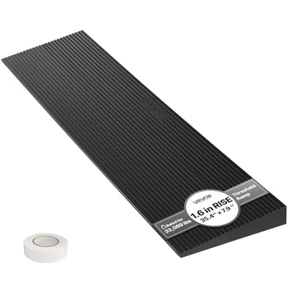 VEVOR 1.6" Rise Cuttable Threshold Ramp for Doorways, 35.4" Wide Natural Rubber Wheelchair Ramp, Non-Slip Solid Rubber Ramp with Double-Sided Tape for Doorways,Driveways,Bathroom,Smooth Tile - size: 1.6‘’ Rise