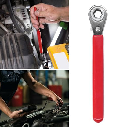 10mm Ratchet Wrench 2 in 1 10mm Battery Terminal Ratchet Wrench for 3/8in Top Post O.E. Terminal and 5/16in Side Bolt Post, Battery Wrench for Top Side Post, RV Sport Car Wrench