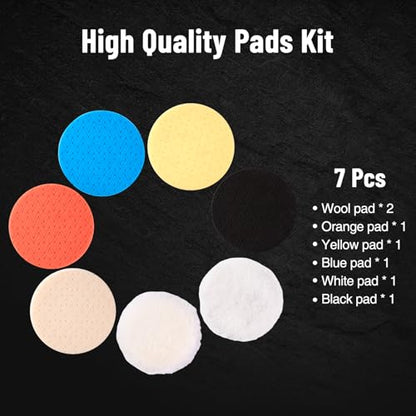 7-PCS Car Detailing Polishing Pad Set: Compatible with 6" Backing Plates, Features Dual Action Sponge Buffing Pads, Ideal for Use with Polishers to Perform Detailing, Waxing and Polishing Work