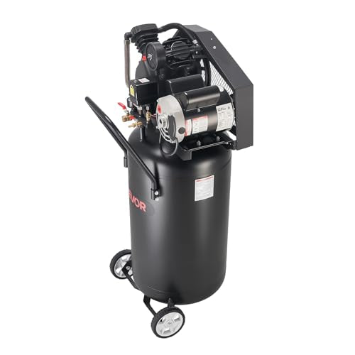 VEVOR 25-Gallon Air Compressor, 2HP 5.5 SCFM at 90PSI, Max 200PSI Pressure Oil-Lubricated Air Compressor Tank, Portable on Wheels for Auto Repair, Tire Inflation, Spray Painting, Woodwork Nailing 120V - size: 25-Gallon