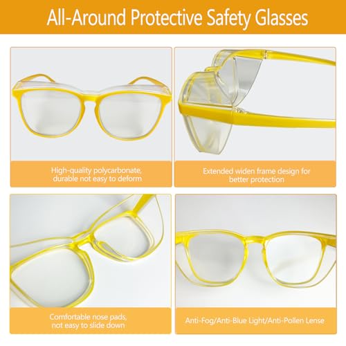 Feaglo Safety Glasses, Anti Fog Safety Goggles for Women Men, Blue Light Blocking Stylish Eye Protection Glasses Side Shield - color: Orange+purple+pink