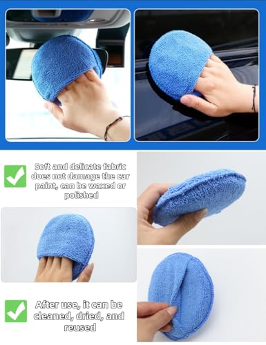 Microfiber Wax Applicator Pads, 6PCS, 5-inch | Finger Pocket, Polishing Foam Pad, Car Cleaning, Fine Polishing