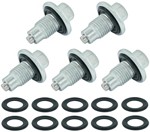 5PCS M14x1.5 Magnetic Oil Drain Plug Pilot Point With Insert Gasket fit for Ford, Chrysler, Dodge, Jeep, Ram, Jaguar, Land Rover, Chevrolet 6507741AA, F6TZ-6730-BA, 65324, 090-161, 090-938CD, 090-115