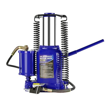 Air Hydraulic Bottle Jack, 32 Ton All Welded Bottle Jack, Air-Operated Low Profile Bottle Jack with Handle, Lifting 10.4-16.3", Bottle Jack for Sedans SUV Travel Trailer Minivan Bus RV Blue - size: 32 T-Blue