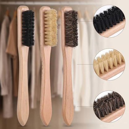 Gjinxi 3pcs Wood Laundry Stain Brush Set Tough Stain Remover Boar Bristle Brushes for Cleaning Clothes Furniture Fabric Leather Sofas Knits Cotton Linens Shoes Car Seats Boots Bags Hat Cashmere Wool