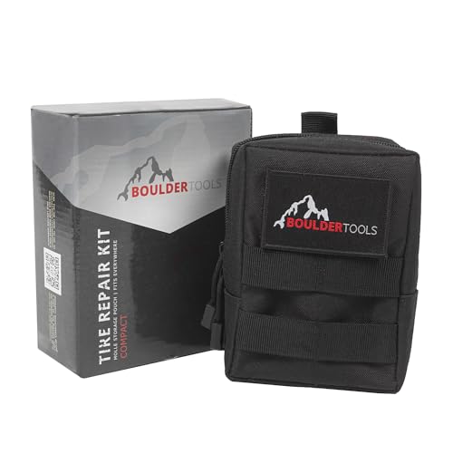 Boulder Tools Compact Tire Repair Kit with Molle Storage Pouch. Heavy Duty Universal Tire Plug Kit, Ideal for Motorcycle, ATV, Overlanding Gear, and Car Essentials - Reliable Roadside Tool Kit