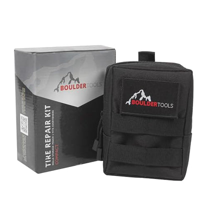 Boulder Tools Compact Tire Repair Kit with Molle Storage Pouch. Heavy Duty Universal Tire Plug Kit, Ideal for Motorcycle, ATV, Overlanding Gear, and Car Essentials - Reliable Roadside Tool Kit